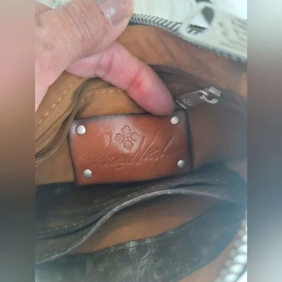 Patricia Nash Teal and Brown Tooled Leather Bacoli Crossbody - Picture 3 of 8